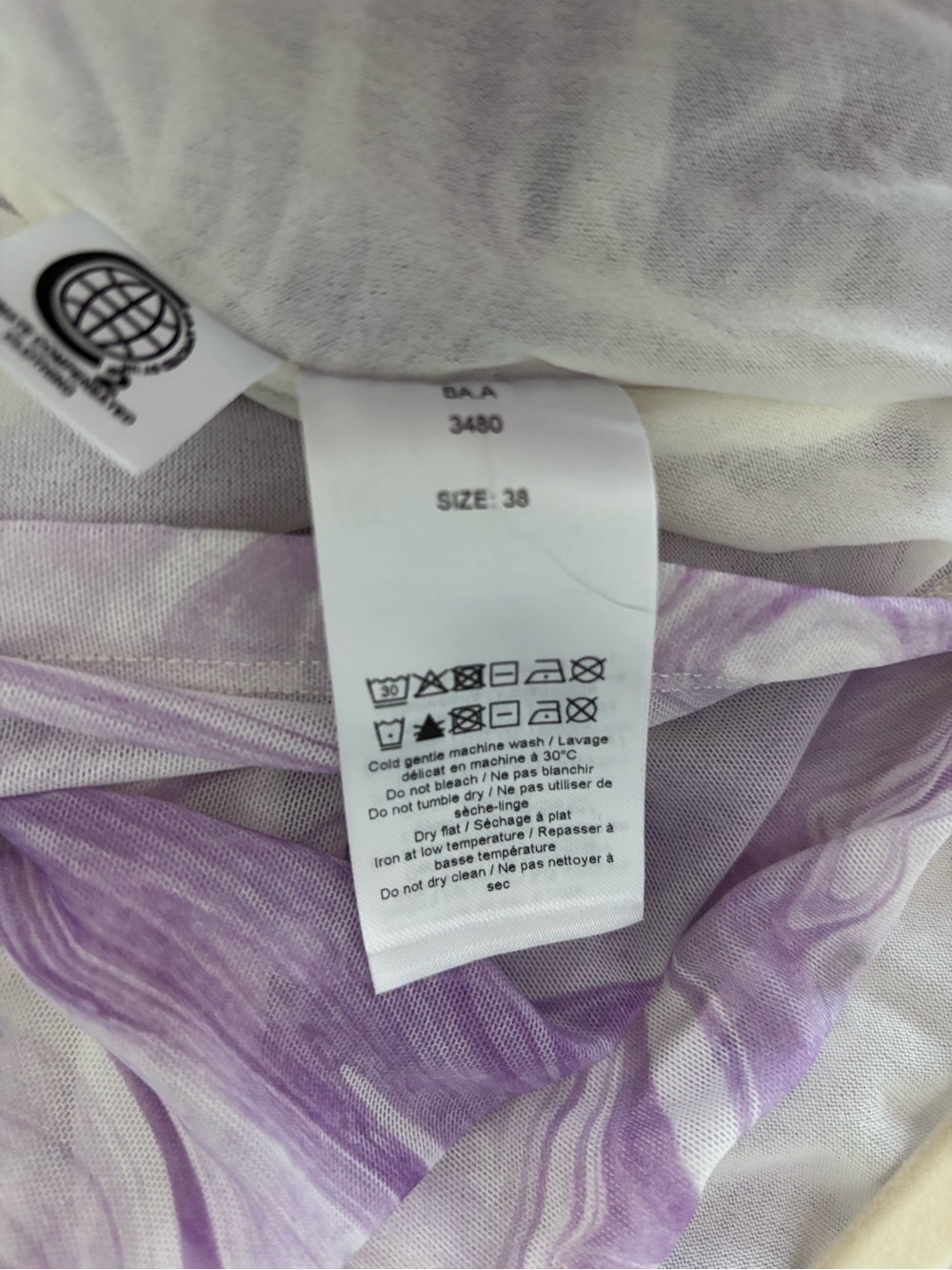 EUC Ganni Purple Orchid Bloom Mesh Ruched Top Sz EU 38 US 6 - Picture 5 of 8